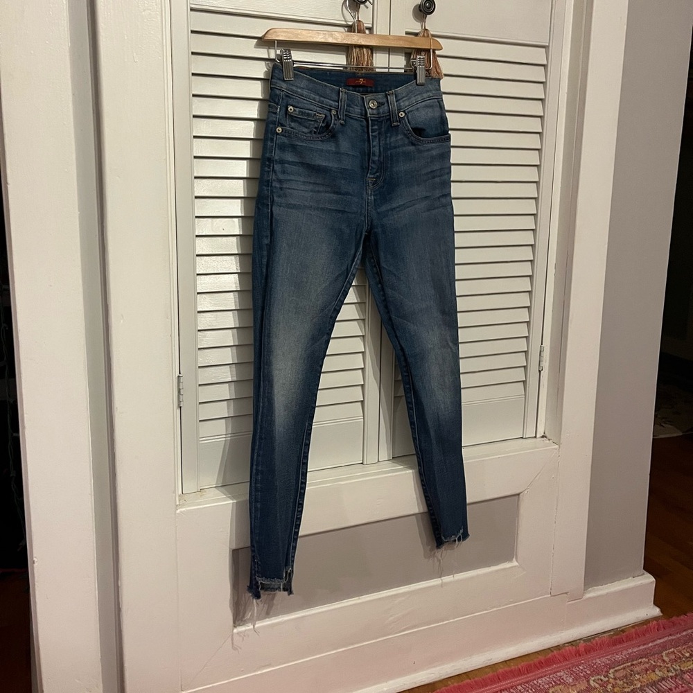 7 For All Mankind Distressed Blue Skinny Jeans